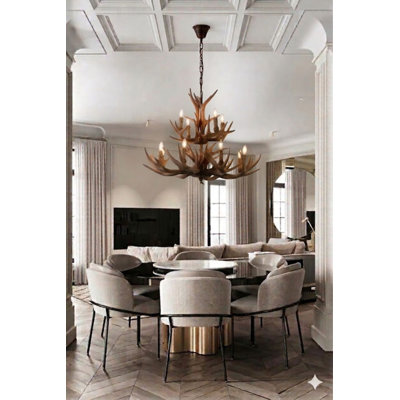 Oberry 12 - Light Unique / Statement Geometric Chandelier with Antler Accents