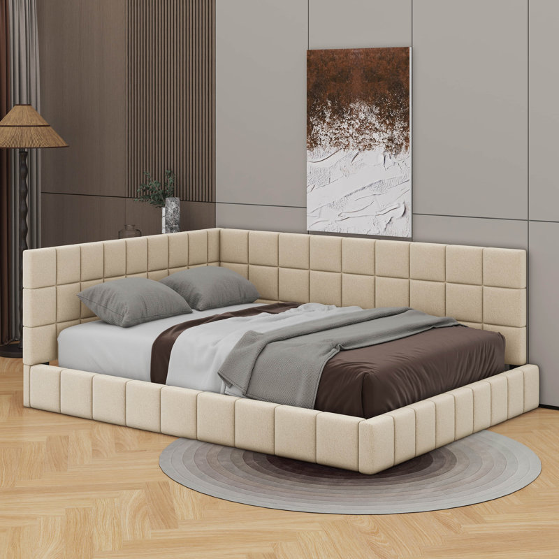 Full Size Upholstered Sofa Bed Frame, Beige