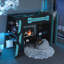 Lit mezzanine simple en bois avec bureau, tablettes multiples et lumière RVB, bleu nuage-228629458