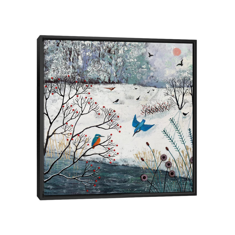 «Winter Kingfishers», reproduction sur toile, H 18 po x l 18 po x P 1,5 po, Toile encadrée noire