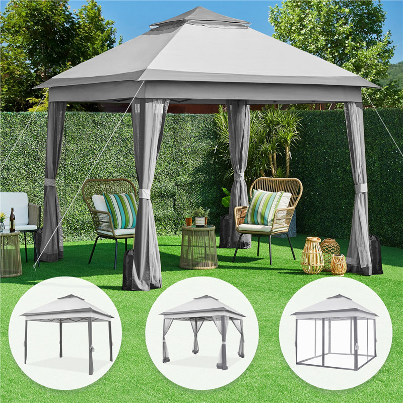 11×11 FT Pop-Up Gazebo Tent with 4 Mesh Sidewalls, Gray