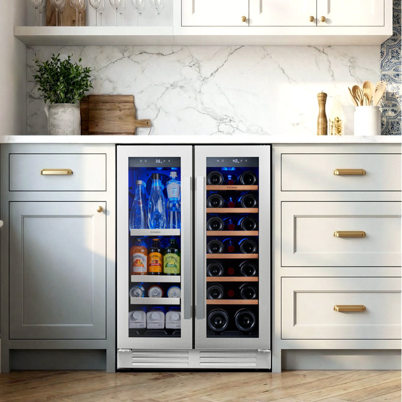 24 Inch Built-In Wine and Beverage Refrigerator, Dual Zone Wine Fridge, 20 Bottle & 80 Can Under Counter Wine Cooler