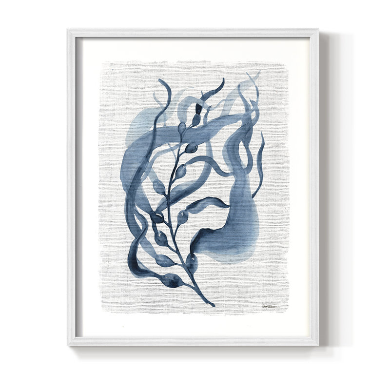 Reproduction encadrée marine en varech II - bois massif, H 15 po x l 12 po, Blanc