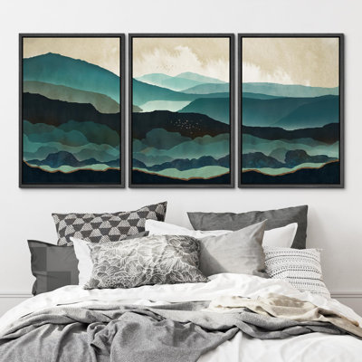 "Couches abstraites, Horizons mystiques, illustrations, art moderne, décor, chic, salon, chambre à coucher", 3 pièces