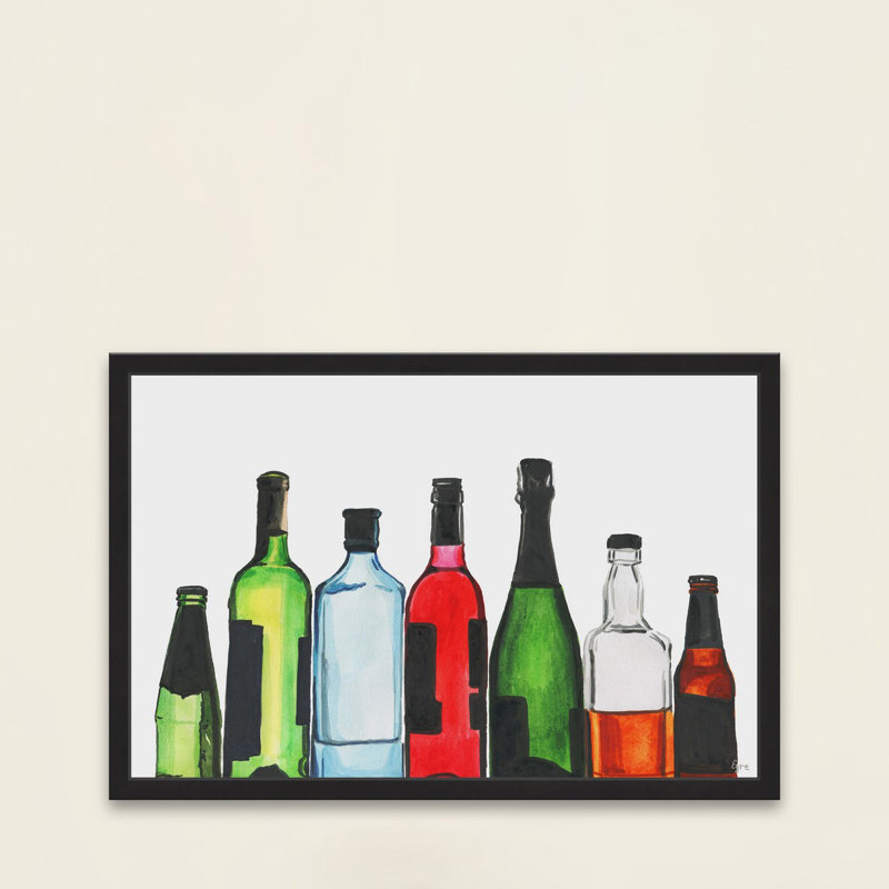 «Open Bar», reproduction de peinture à l'aquarelle encadrée, H 12 po x l 18 po x P 1,5 po