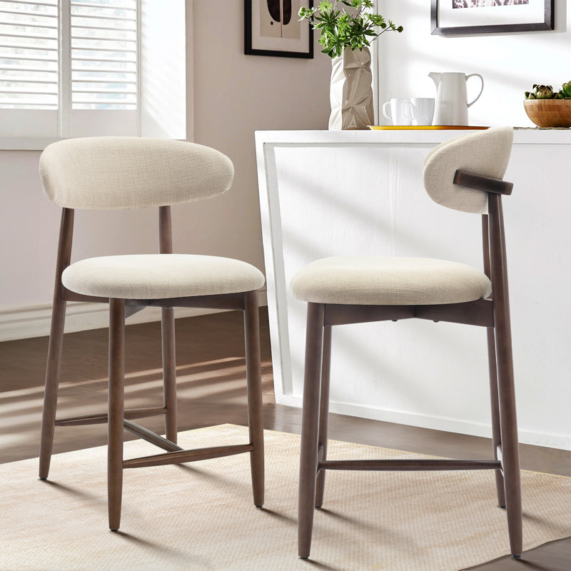 Upholstered Counter Stool with Solid Wood Frame, Beige
