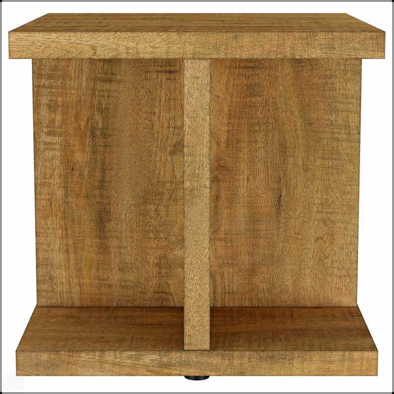 Metron Mango Wood Square End Table With Open Storage, Perfect For Modern And Cozy Living Spaces.