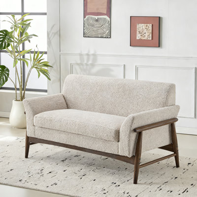 Boucle Flared Arms Loveseat, Modern Upholstered 2-Seater Sofa With Elm Wood Legs