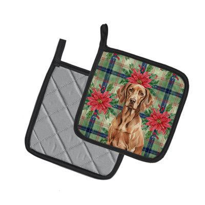 Caroline's Treasures Liver Pointer Christmas Poinsettas Pair Of Pot Holders In Multicolor