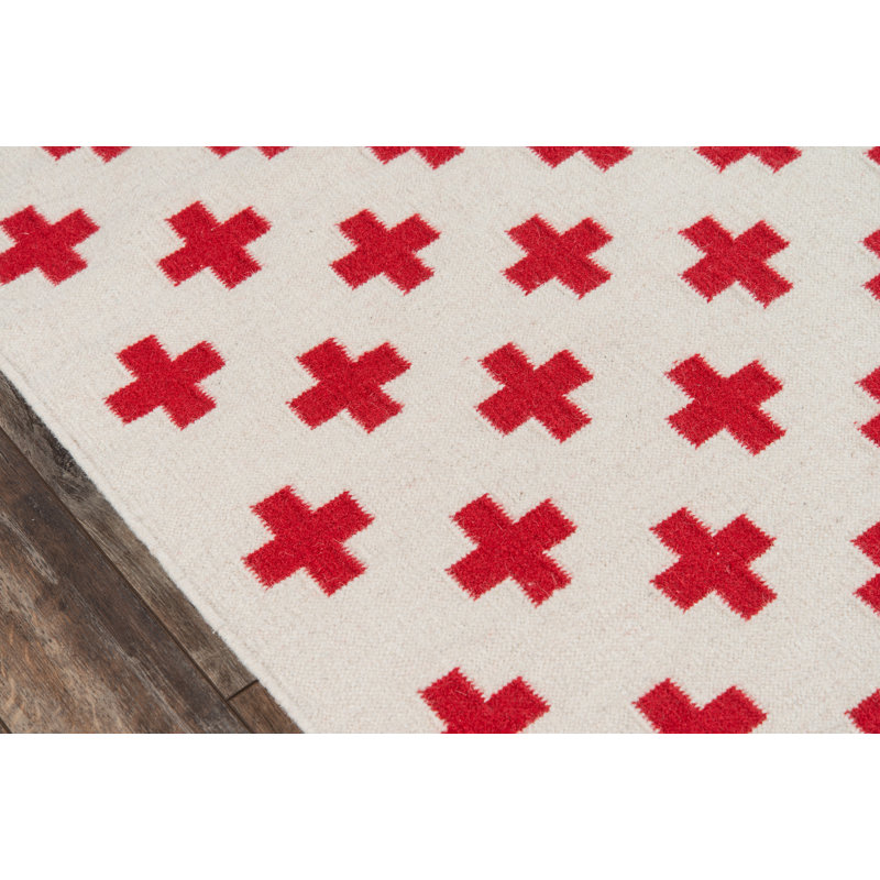 Ivory Geometric Hand-Woven Wool Rug, 5' x 7', Reversible & Stain-Resistant