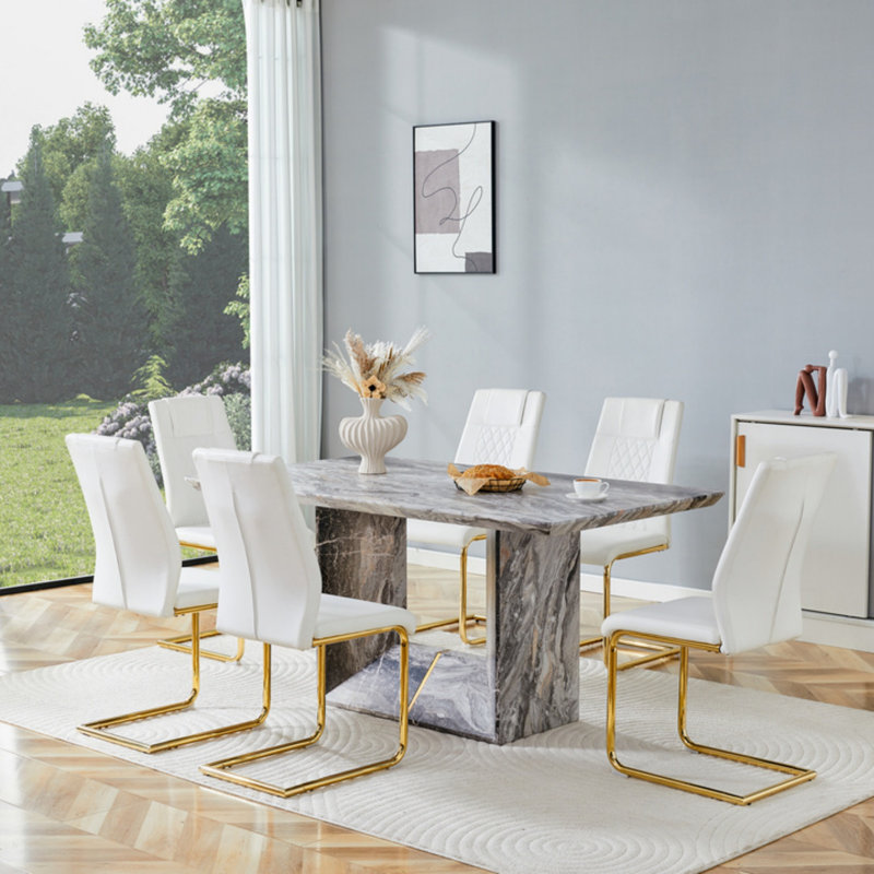 Ensemble de table de salle à manger moderne 63 po pour 4 à 6, table rectangulaire en faux marbre pour la salle à manger et la cuisine