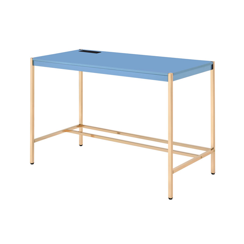 Rectangular Navy Blue And Gold Desk With Outlet Functions For Productive Environment Convenience