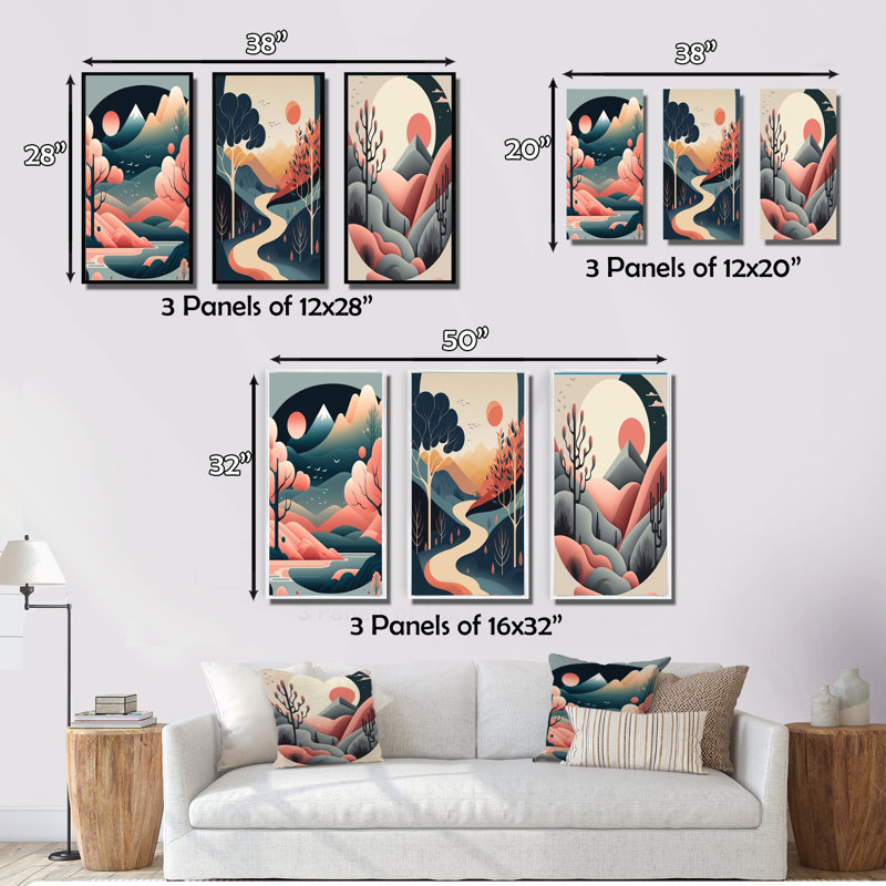 «Full Red Moon Over The Mountains», 3 pièces sur toile, Toile tendue, H 32 po x l 48 po