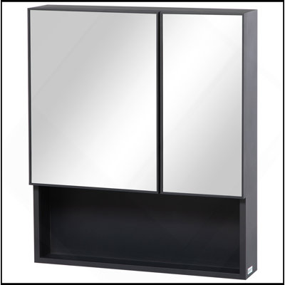 Armoire à pharmacie murale de haute qualité, armoire de salle de bain à miroir avec portes doubles et tablettes de rangement, noir