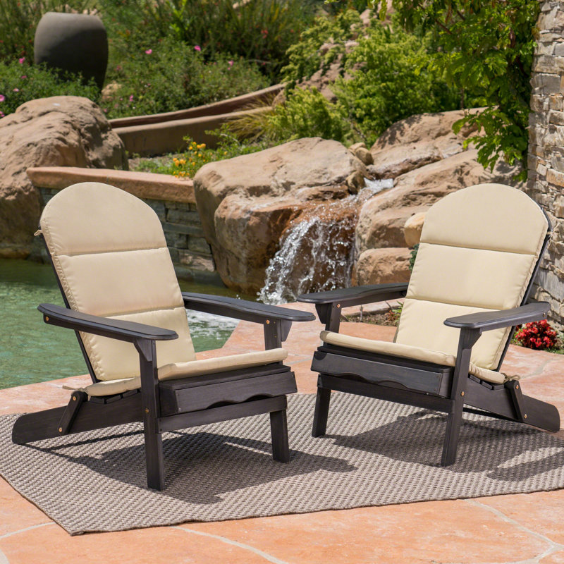 Laffey Acacia Foldable Outdoor Adirondack Set, Dark Gray/Khaki