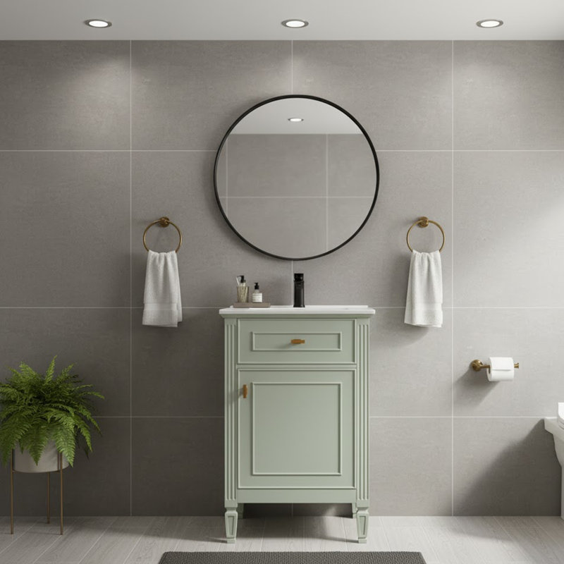 Meuble-lavabo autoportant moderne et compact, Vert, Doré