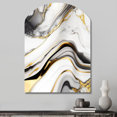 Abstract Geode Marble Waves Grey IV - Abstract Arch Shape Metal Wall Sculpture