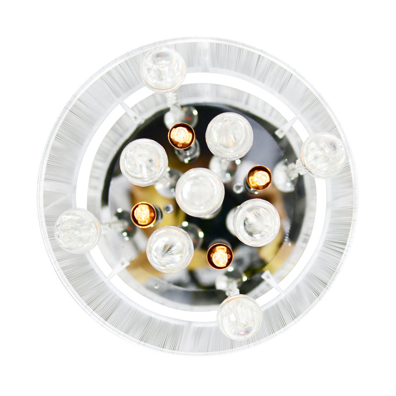 Plafonnier encastré chromé 4 lumières 10 po et abat-jour blanc avec gouttes de cristal, Blanc