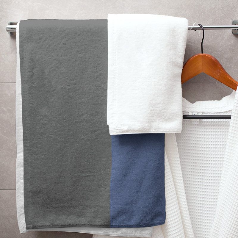 Cotton Blend Lightweight Bath Towel, Gray/Blue/Yellow