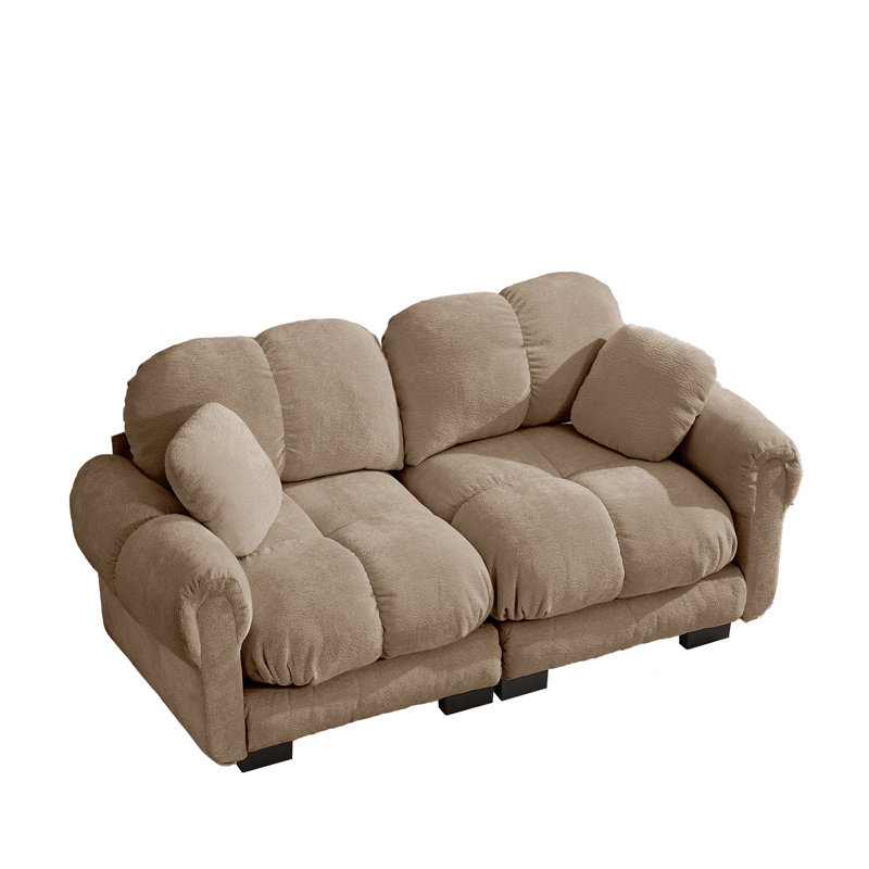 Canapé en chenille Cloud avec coussins exquis, accoudoirs rembourrés doux, canapé de style pétale avec coussin de dossier matelassé, conception ergonomique, assemblage facile, convient aux salons et aux chambres à coucher, brun