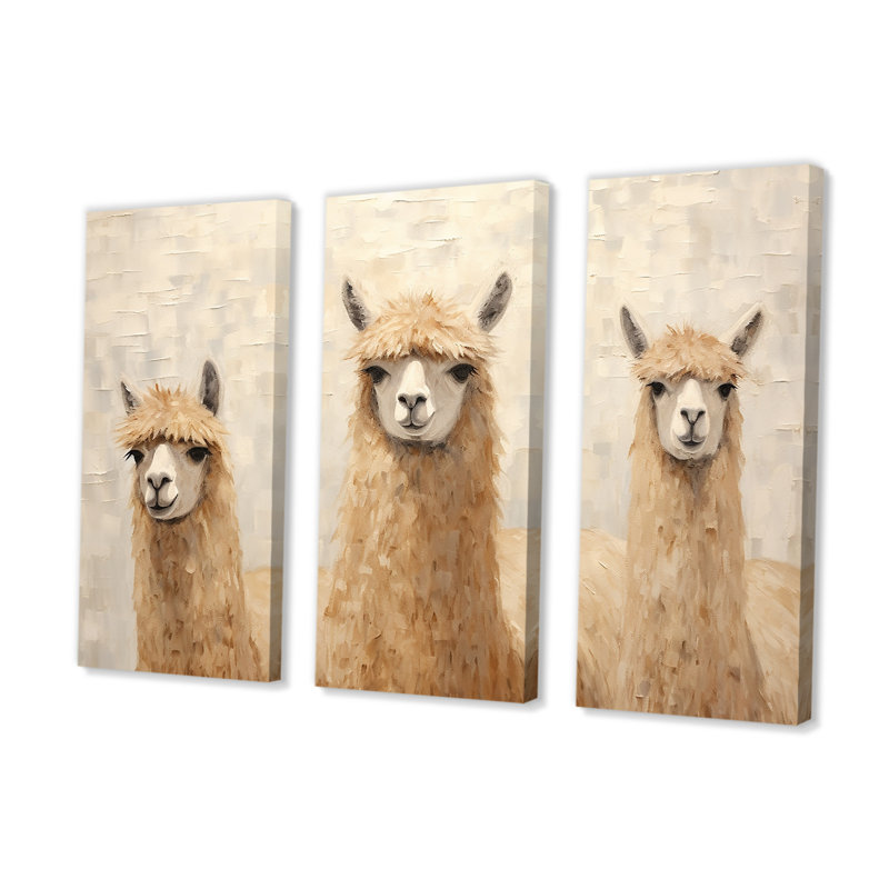 Minimalisme mignon Alpacas - ensemble d'art mural sur toile Alpacas, Toile tendue, H 32 po x l 48 po