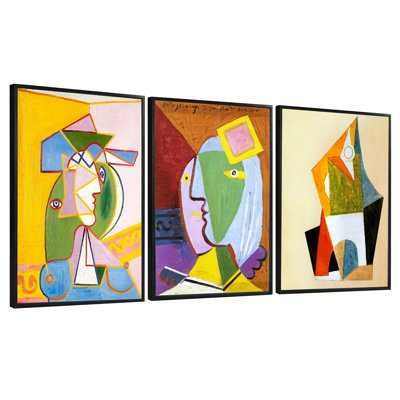 Framed Canvas Art Combo Painting 3 Pieces by Pablo Picasso Wall Art Series#24 Living Room Home Office Decorations(Black Slim Frame,20"x24"Each Piece)
