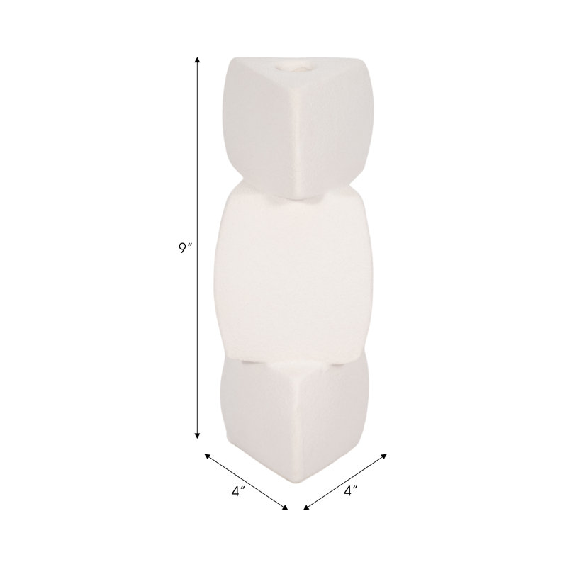 Candlestick Candle Holder, 9" H x 4" W x 4" D, White