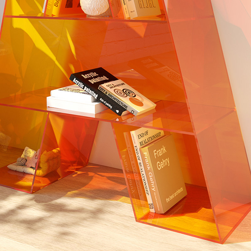 Bibliothèque élégante en acrylique à 4 niveaux, Orange