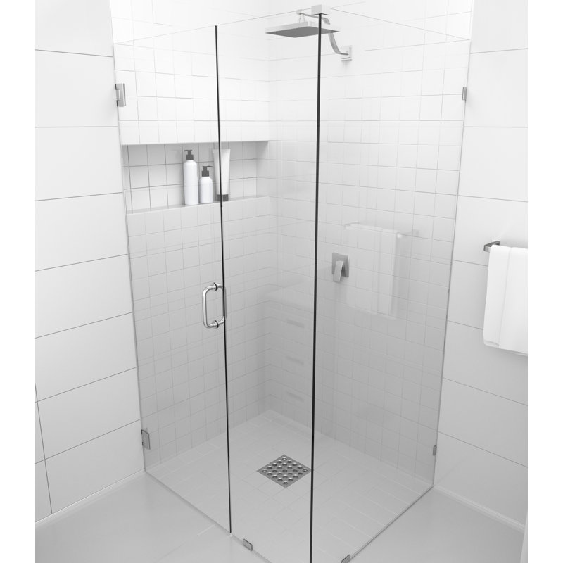 36.5" x 78" Hinged Frameless Shower Door, Brushed Nickel