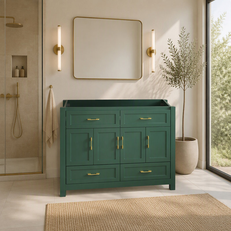 Meuble-lavabo de 48 po avec 4 portes à fermeture en douceur et 4 tiroirs (lavabo en céramique non compris)