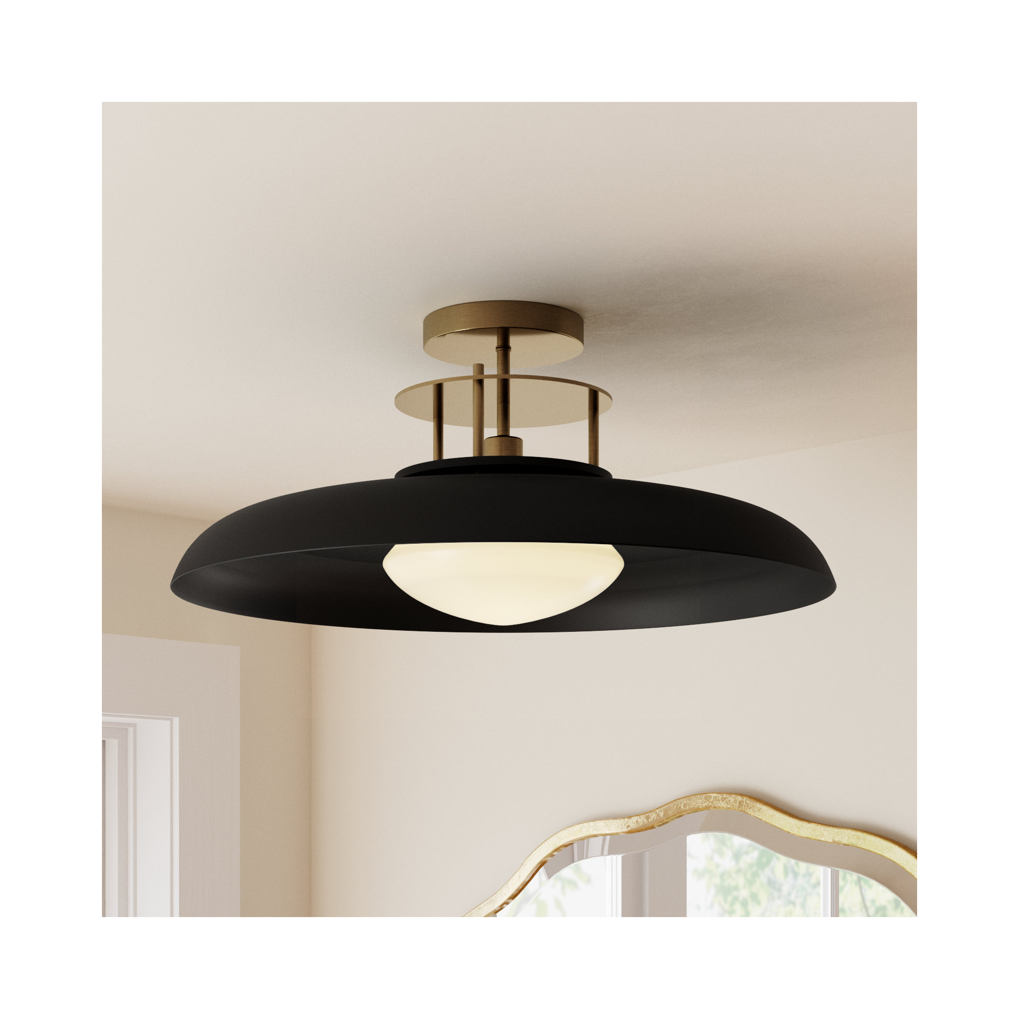 Jude Single Light Semi Flush Mount, Black, Black