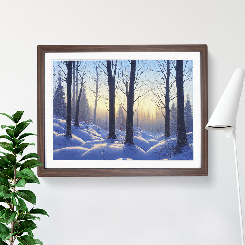 XH1022-10214X Winter Forest Sunrise Art - Single Picture Frame Painting, 46cm H x 64cm W x 2cm D, Walnut Framed