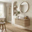 Meuble-lavabo flottant courbé moderne avec plateau en pierre frittée Roma Travertine, armoire à grain de bois en chêne blanc et vasque ronde (24 po / 30 po / 36 po)-76733658