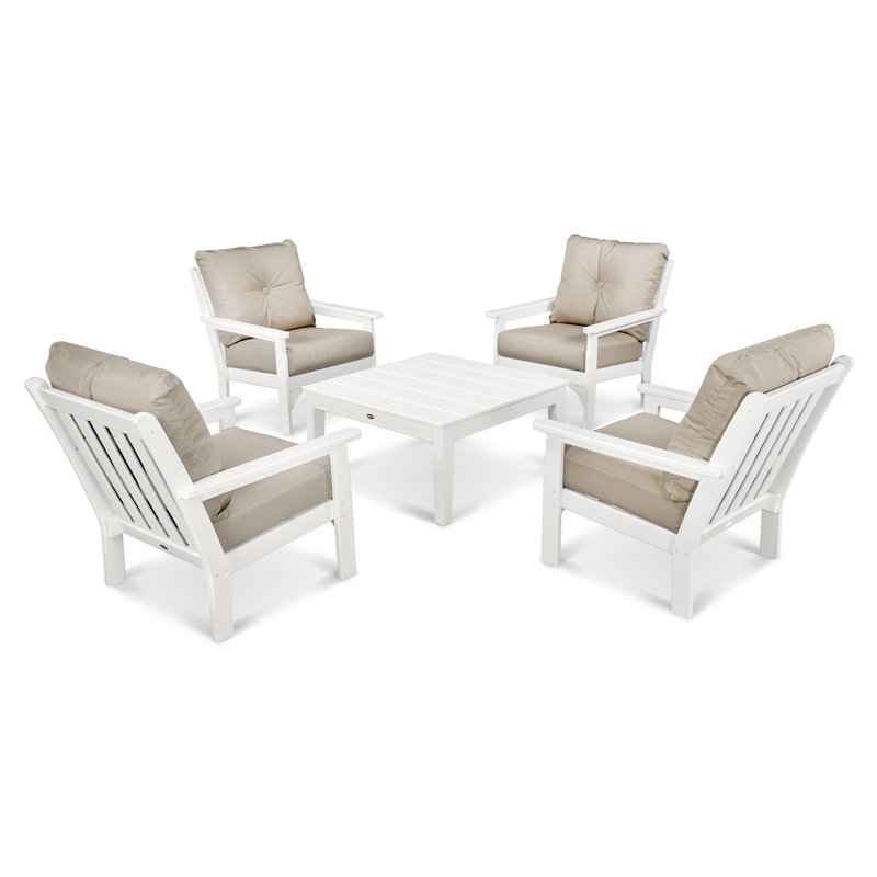 Vineyard 5-Piece Deep Seating Conversation Set, White, Cast Ash Sunbrella® Plainweave