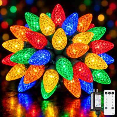 Guirlande lumineuse de Noël C9 pour l'extérieur, lot de 2,5 m (81 pi), 100 DEL blanc chaud, à brancher, avec minuterie et télécommande, 8 modes d'éclairage, étanche et extensible, idéale pour décorer l'intérieur, les toits, les jardins et les porches.