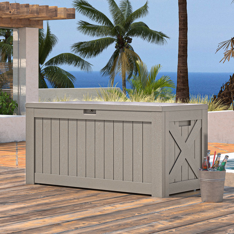 120 Gallons Water Resistant Lockable Deck Box, Light Brown