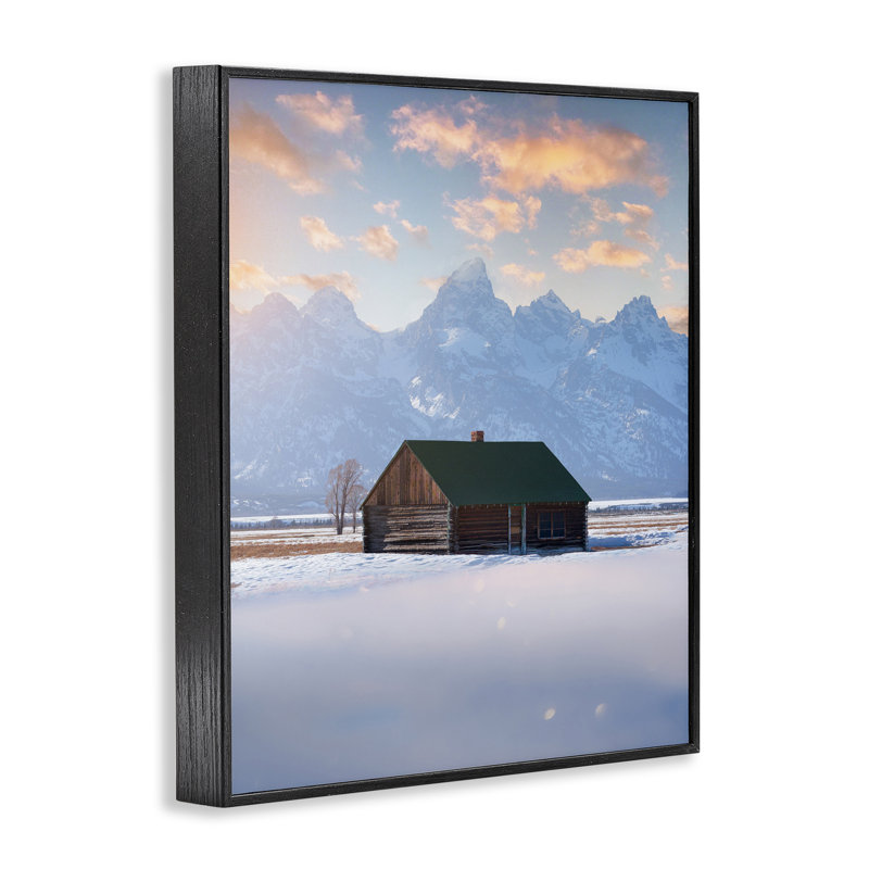 «Cabin In The Snowy Tetons», estampe numérique, conception de Jared Kreiss, H 14 po x l 11 po, Giclée encadrée noir minuit