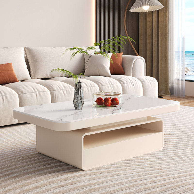 Table basse légère et luxueuse, H 16,1 po x L 43,3 po x l 23,6 po, Crème, crème