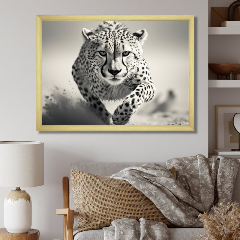 «Afrique Cheetahs Speed», reproduction d'art sur toile, Encadrement doré, H 24 po x l 32 po x P 1 po
