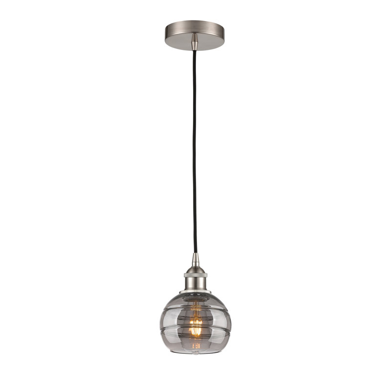 Luminaire suspendu 1 lumière Edison Bienes-616-G556, Nickel satiné brossé, Gris fumée clair