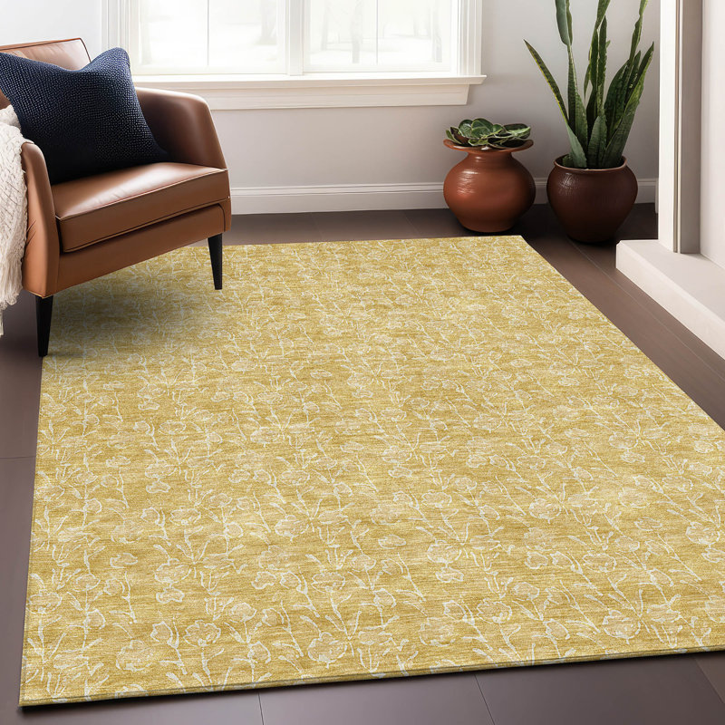 Premium Machine Washable Prisco Gold Rug, Rectangle 3' x 5'