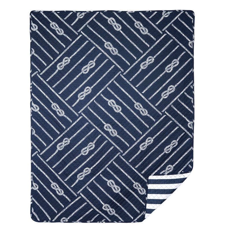 Oliver Navy and White Cotton Quilted Throw Blanket