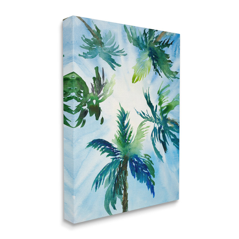 «Tropical Tropical Leaves Overhead Sunny Blue Sky» par Lanie Loreth - impression, Toile tendue, L 36 po x H 48 po