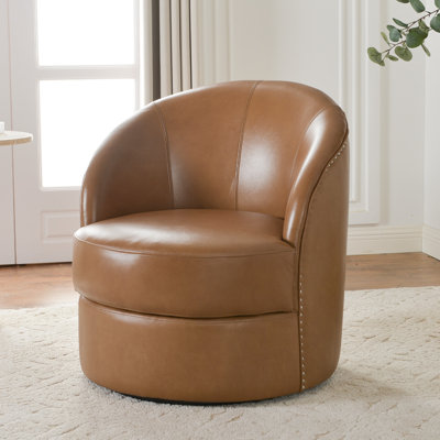 Fauteuil demi-tonneau pivotant en cuir véritable de 29,1 po de largeur