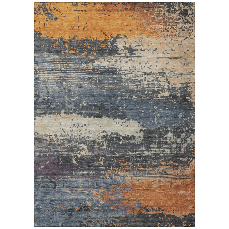 Machine Washable Indoor/Outdoor Xhevrie Blue Rug, Rectangle 10' x 14'