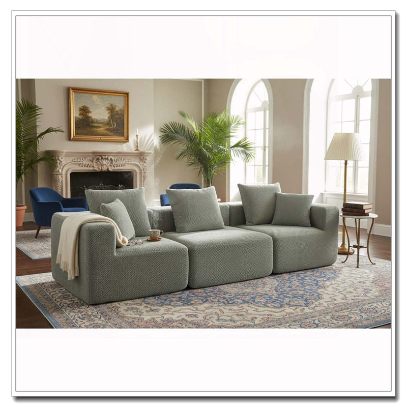 Modular Sectional Sofa, Light Green, 3, 23.62" H x 111.02" W x 37.01" D