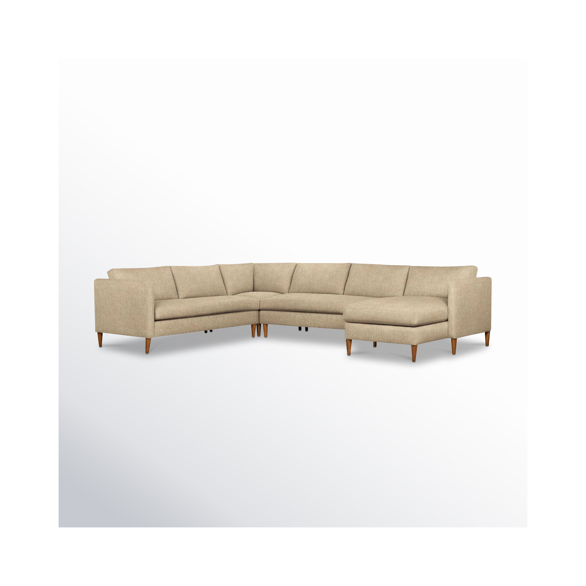 Clifford 4-Piece Upholstered Custom Sectional, Turbo Wheat Basketweave, Right Hand Facing