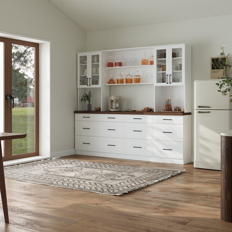 94.5"W Large Food Pantry Kitchen Sideboard Buffet Table, White