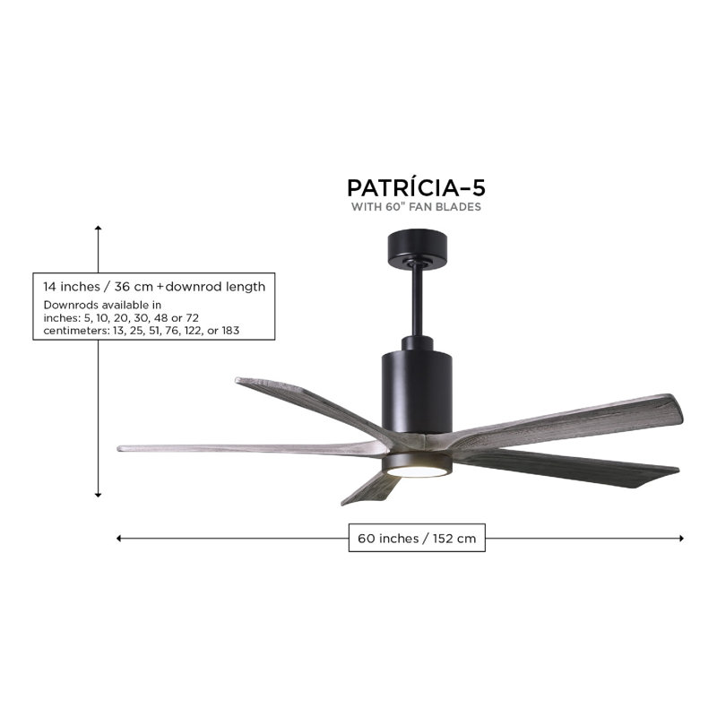 Patricia LED Downrod Ceiling Fan, Gloss White, Barn Wood Tone