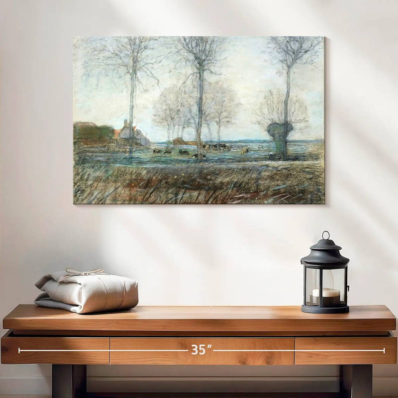 Alvord Farm Setting Three Tall Trees In The Foreground, 16" H x 24" W